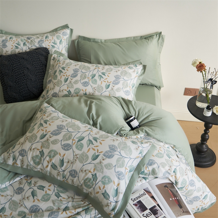 91家纺网 家纺一手货源 找家纺 橙艺家居 2024新款全棉臻品柔棉立体小宽边四件套 澄意-绿