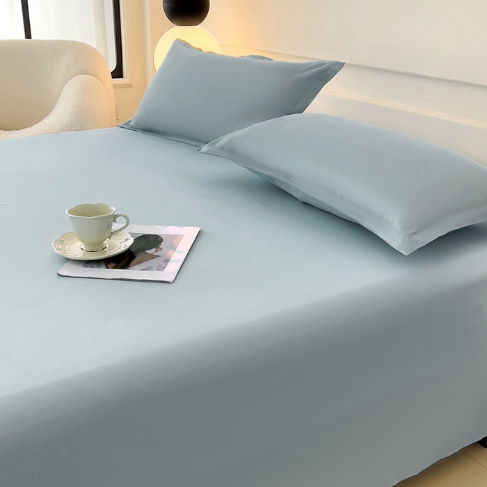 91家纺网 家纺一手货源 找家纺 楠沐家纺  2025年新款纯色亲肤芦荟棉水洗棉床单系列床单枕套 浅灰