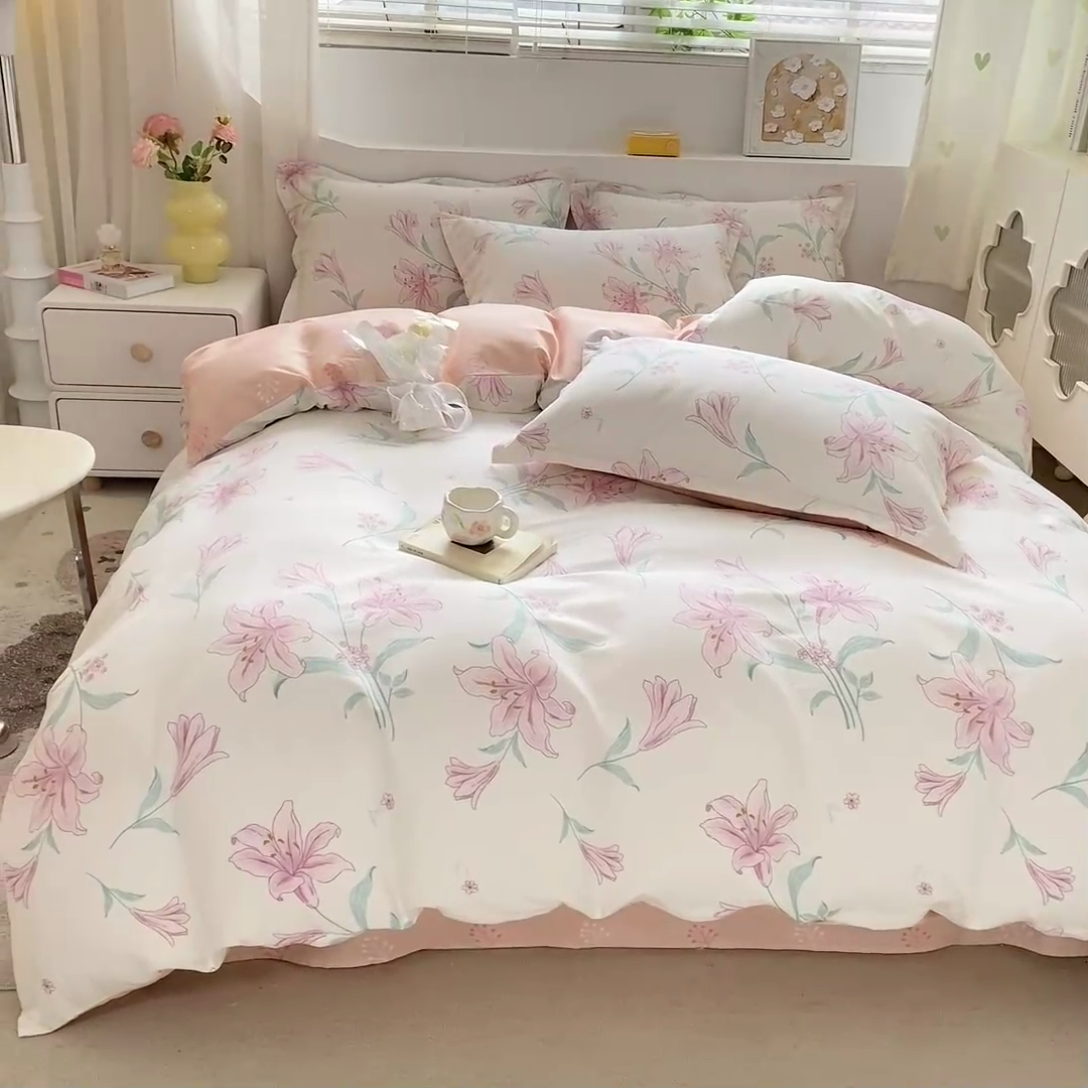 91家纺网 家纺一手货源 找家纺 朵安家纺 2024新款12868全棉单被套系列 清水百合