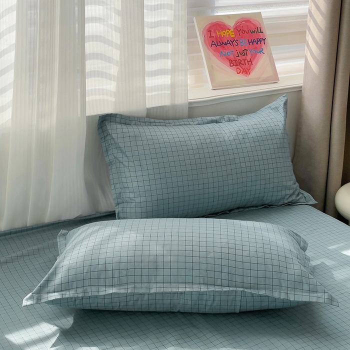 91家纺网 家纺一手货源 找家纺 楠沐家纺  2025年新款亲肤水洗棉芦荟棉印花床单系列 蓝格