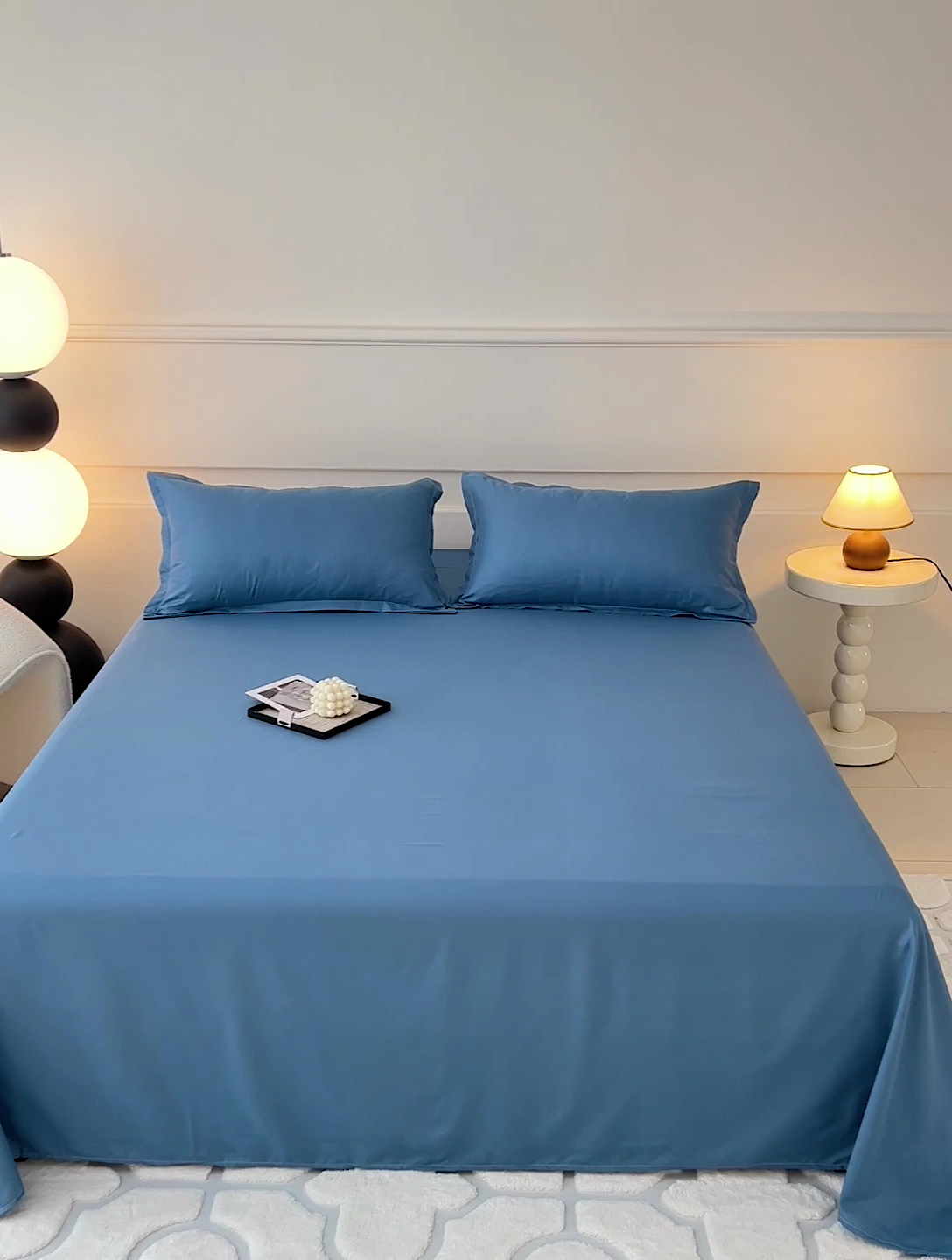 91家纺网 家纺一手货源 找家纺 楠沐家纺  2025年新款纯色亲肤芦荟棉水洗棉床单系列床单枕套 深蓝