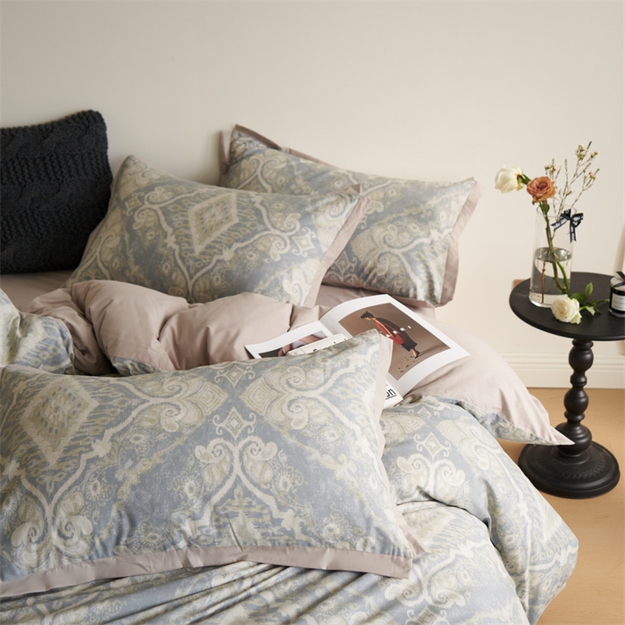 91家纺网 家纺一手货源 找家纺 橙艺家居 2024新款全棉臻品柔棉立体小宽边四件套 罗曼史-绿