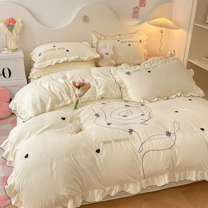 91家纺网 家纺一手货源 找家纺 AB家纺 2024新款水洗棉绣花四件套-唯一系列 唯一茶靡白