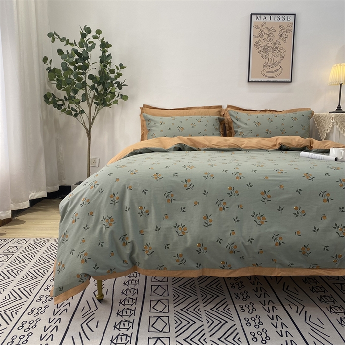 91家纺网 家纺一手货源 找家纺 橙艺家居 2024新款全棉臻品柔棉立体小宽边四件套 奈雪-绿