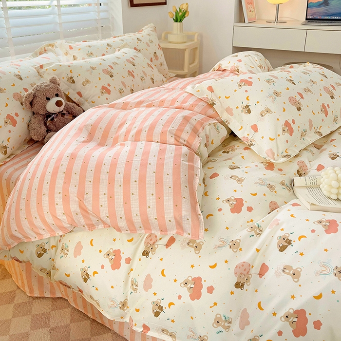 91家纺网 家纺一手货源 找家纺 楠沐家纺 2025新款亲肤柔软水洗棉磨毛印花被套 彩虹猴