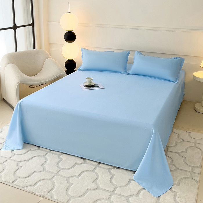 91家纺网 家纺一手货源 找家纺 楠沐家纺  2025年新款纯色亲肤芦荟棉水洗棉床单系列床单枕套 天蓝