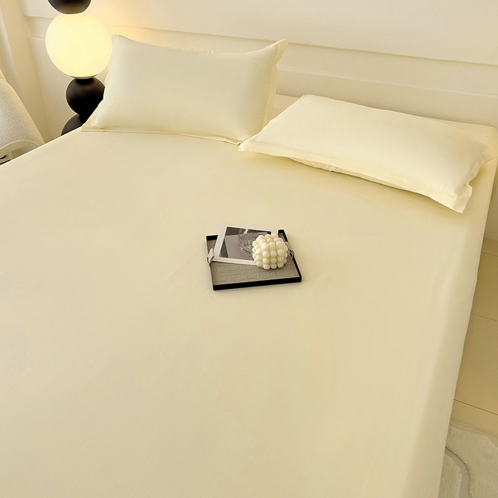 91家纺网 家纺一手货源 找家纺 楠沐家纺  2025年新款纯色亲肤芦荟棉水洗棉床单系列床单枕套 米黄