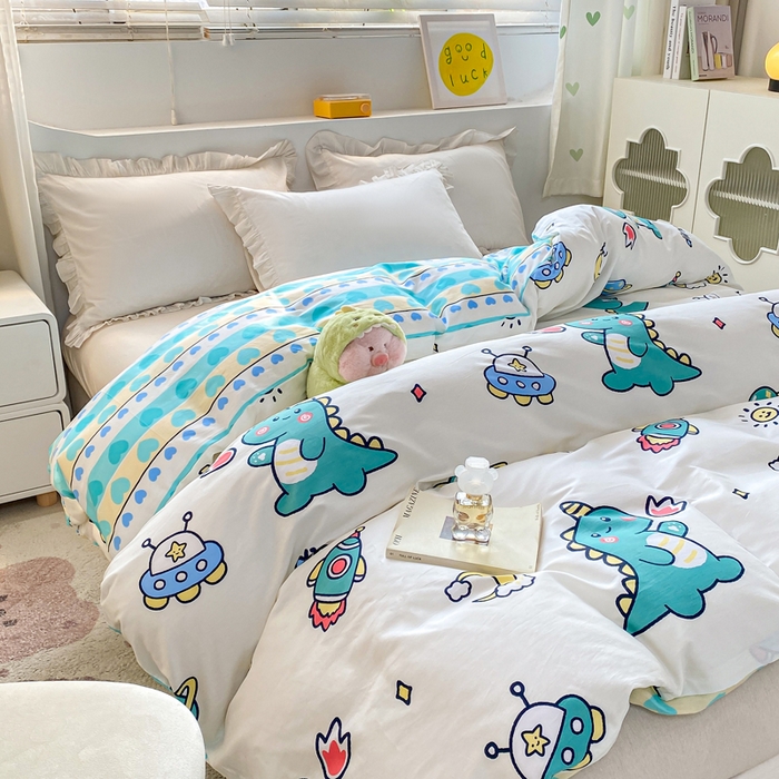 91家纺网 家纺一手货源 找家纺 朵安家纺 2024新款12868全棉单被套系列 快乐恐龙