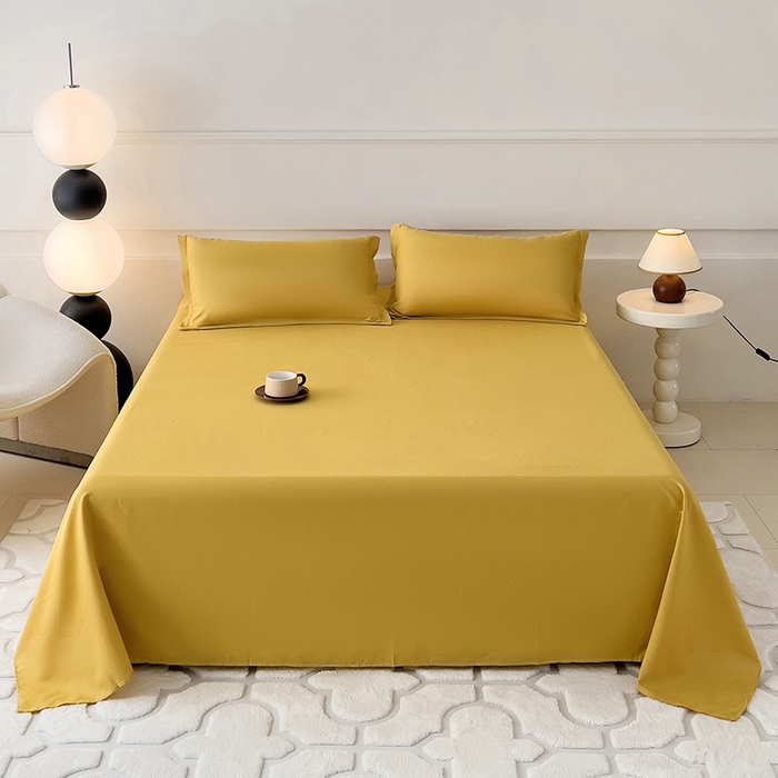 91家纺网 家纺一手货源 找家纺 楠沐家纺  2025年新款纯色亲肤芦荟棉水洗棉床单系列床单枕套 金色