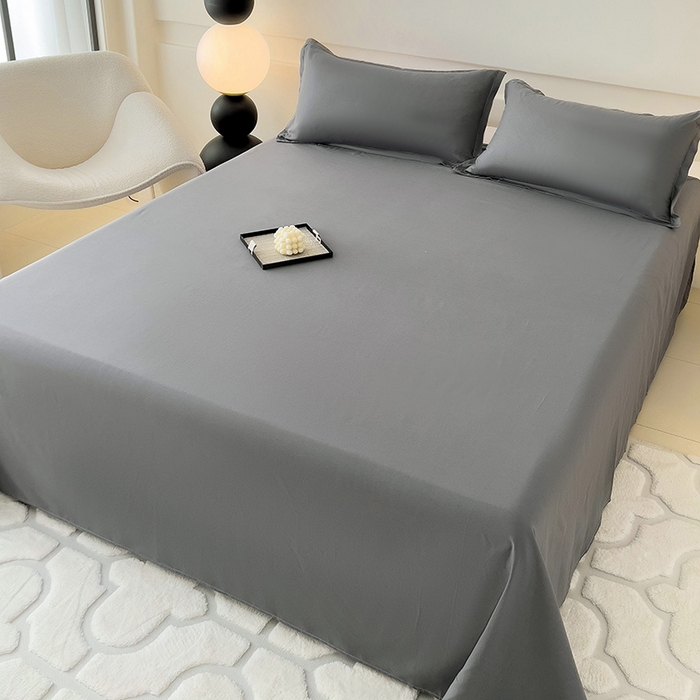 91家纺网 家纺一手货源 找家纺 楠沐家纺  2025年新款纯色亲肤芦荟棉水洗棉床单系列床单枕套 深灰