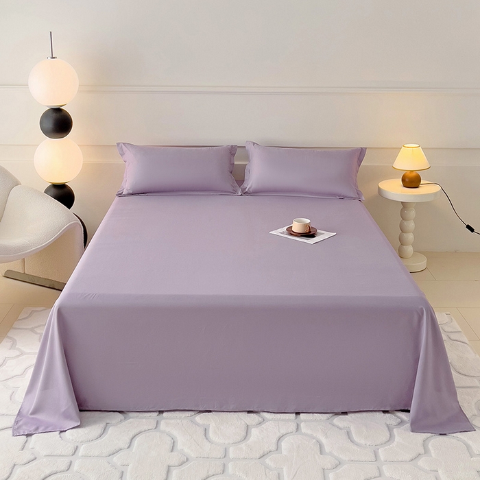 91家纺网 家纺一手货源 找家纺 楠沐家纺  2025年新款纯色亲肤芦荟棉水洗棉床单系列床单枕套 浅紫