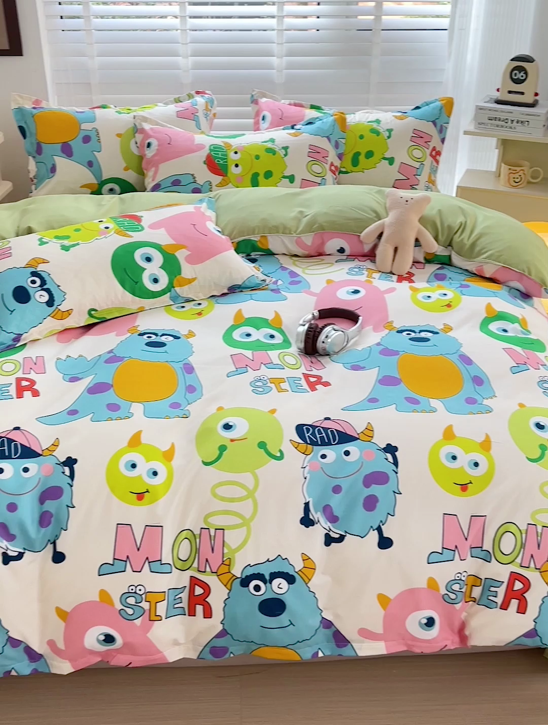 91家纺网 家纺一手货源 找家纺 楠沐家纺 2025新款亲肤柔软水洗棉磨毛印花被套 怪兽大学