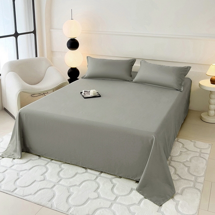 楠沐家纺  2025年新款纯色亲肤芦荟棉水洗棉床单系列床单枕套 灰色
