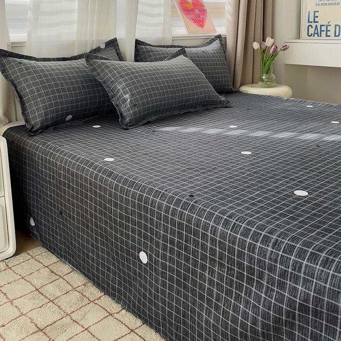 91家纺网 家纺一手货源 找家纺 楠沐家纺  2025年新款亲肤水洗棉芦荟棉印花床单系列 潮格