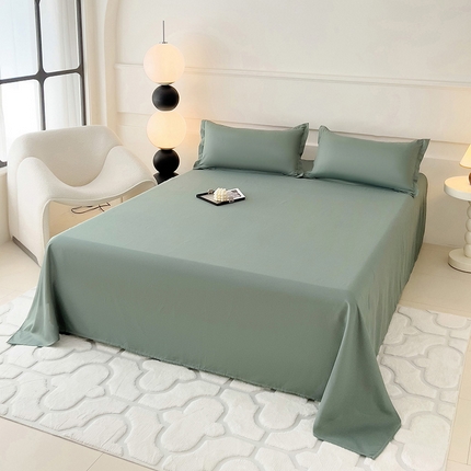 楠沐家纺  2025年新款纯色亲肤芦荟棉水洗棉床单系列床单枕套 军绿