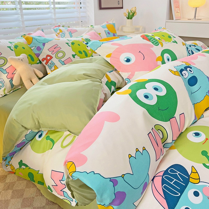 91家纺网 家纺一手货源 找家纺 楠沐家纺 2025新款亲肤柔软水洗棉磨毛印花被套 怪兽大学