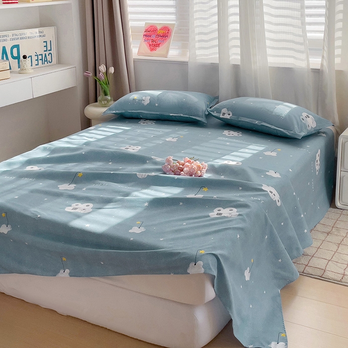 91家纺网 家纺一手货源 找家纺 楠沐家纺  2025年新款亲肤水洗棉芦荟棉印花床单系列 星星点灯