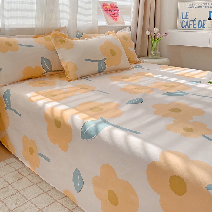 91家纺网 家纺一手货源 找家纺 楠沐家纺  2025年新款亲肤水洗棉芦荟棉印花床单系列 春色暖阳