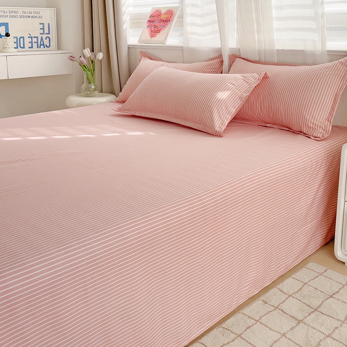 91家纺网 家纺一手货源 找家纺 楠沐家纺  2025年新款亲肤水洗棉芦荟棉印花床单系列 条纹