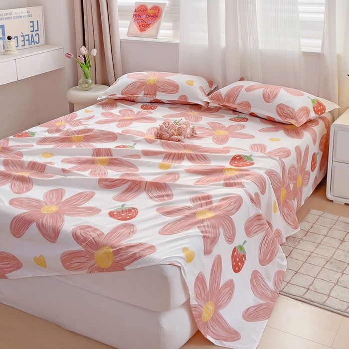 91家纺网 家纺一手货源 找家纺 楠沐家纺  2025年新款亲肤水洗棉芦荟棉印花床单系列 阳光花苑