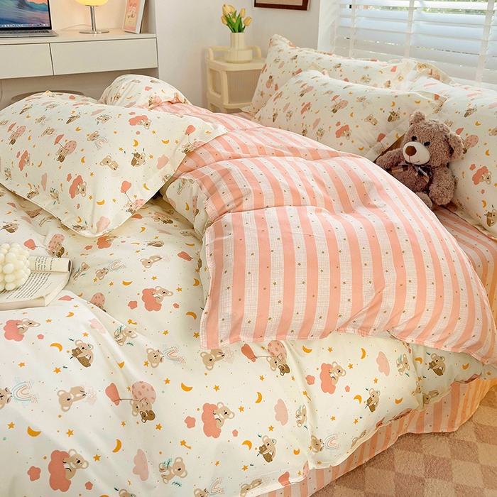 91家纺网 家纺一手货源 找家纺 楠沐家纺 2025新款亲肤柔软水洗棉磨毛印花被套 彩虹猴