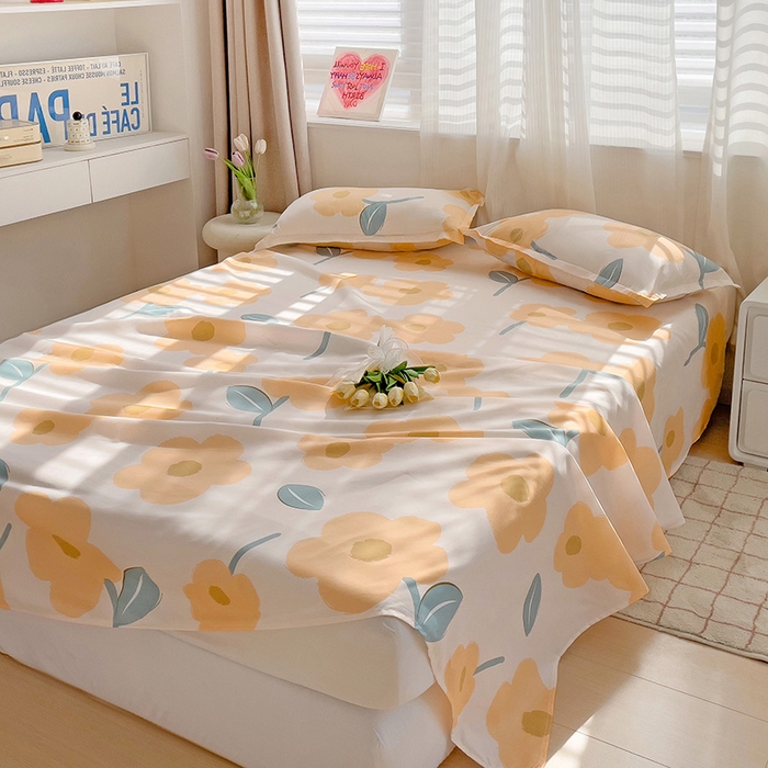 91家纺网 家纺一手货源 找家纺 楠沐家纺  2025年新款亲肤水洗棉芦荟棉印花床单系列 春色暖阳