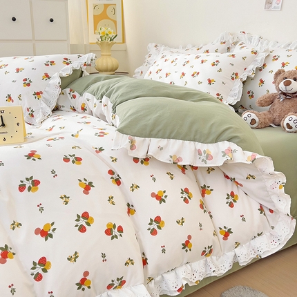 91家纺网 家纺一手货源 找家纺 （总）富米莱（原臻工厂） 舒适亲肤臻云朵棉水洗棉韩国ins小碎花花边款四件套