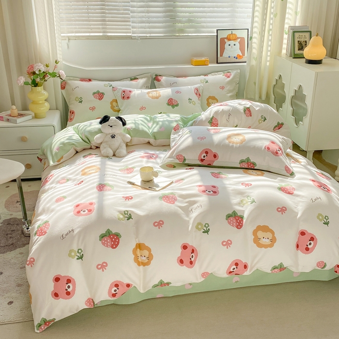 91家纺网 家纺一手货源 找家纺 朵安家纺 2024新款12868全棉四件套系列-四件套 草莓熊