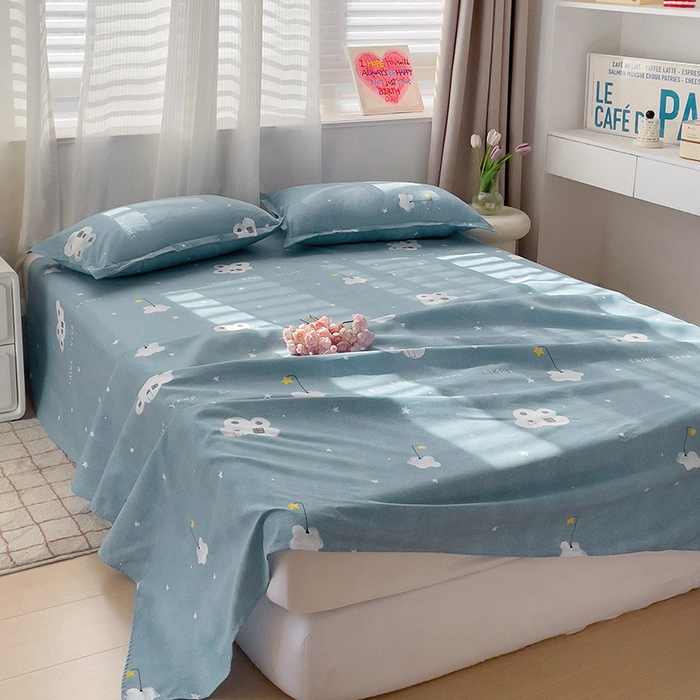 91家纺网 家纺一手货源 找家纺 楠沐家纺  2025年新款亲肤水洗棉芦荟棉印花床单系列 星星点灯