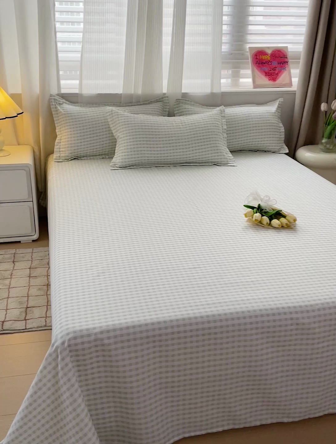 91家纺网 家纺一手货源 找家纺 楠沐家纺  2025年新款亲肤水洗棉芦荟棉印花床单系列 小绿格