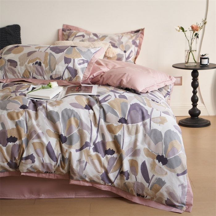 91家纺网 家纺一手货源 找家纺 橙艺家居 2024新款全棉臻品柔棉立体小宽边四件套 芊语-紫