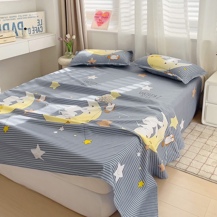 91家纺网 家纺一手货源 找家纺 楠沐家纺  2025年新款亲肤水洗棉芦荟棉印花床单系列 月兔