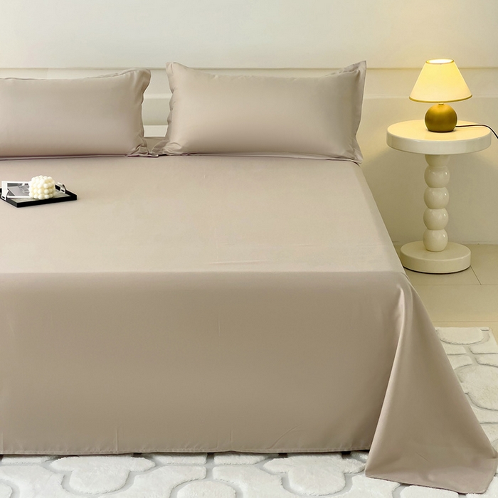 91家纺网 家纺一手货源 找家纺 楠沐家纺  2025年新款纯色亲肤芦荟棉水洗棉床单系列床单枕套 浅驼