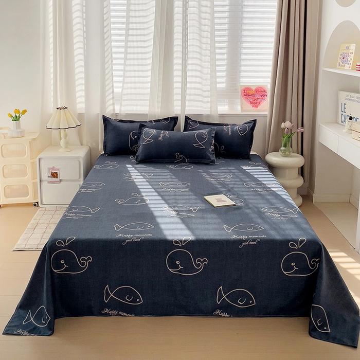 91家纺网 家纺一手货源 找家纺 楠沐家纺  2025年新款亲肤水洗棉芦荟棉印花床单系列 小鲸鱼