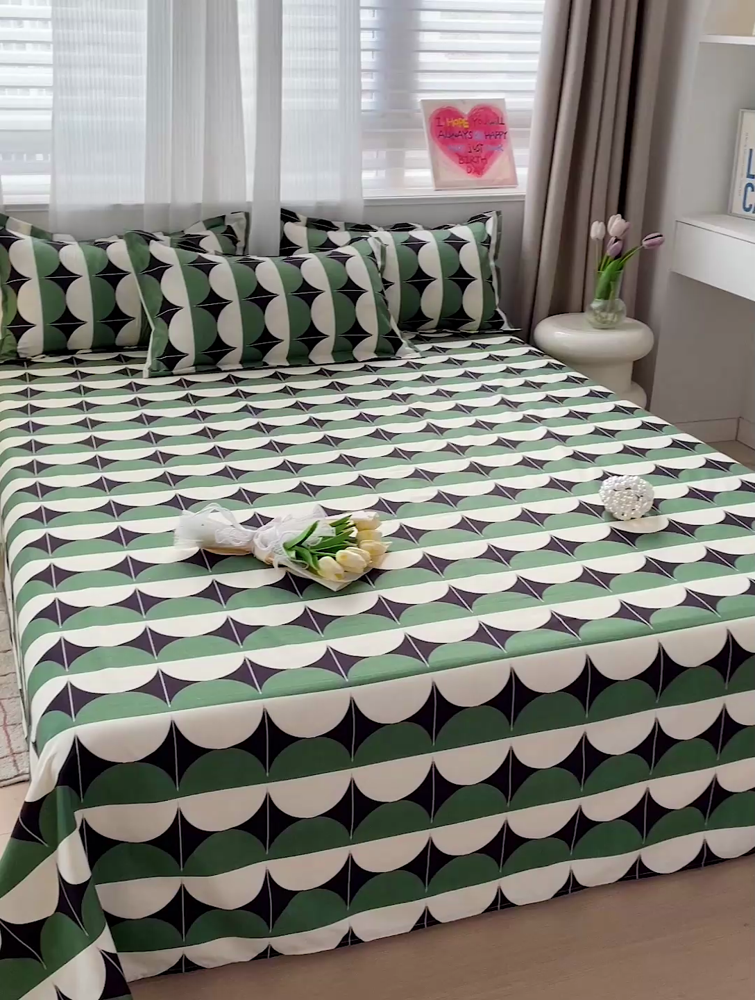 91家纺网 家纺一手货源 找家纺 楠沐家纺  2025年新款亲肤水洗棉芦荟棉印花床单系列 大西洋-绿