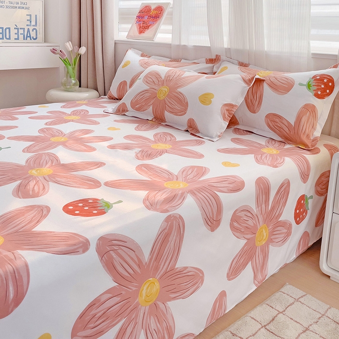 91家纺网 家纺一手货源 找家纺 楠沐家纺  2025年新款亲肤水洗棉芦荟棉印花床单系列 阳光花苑