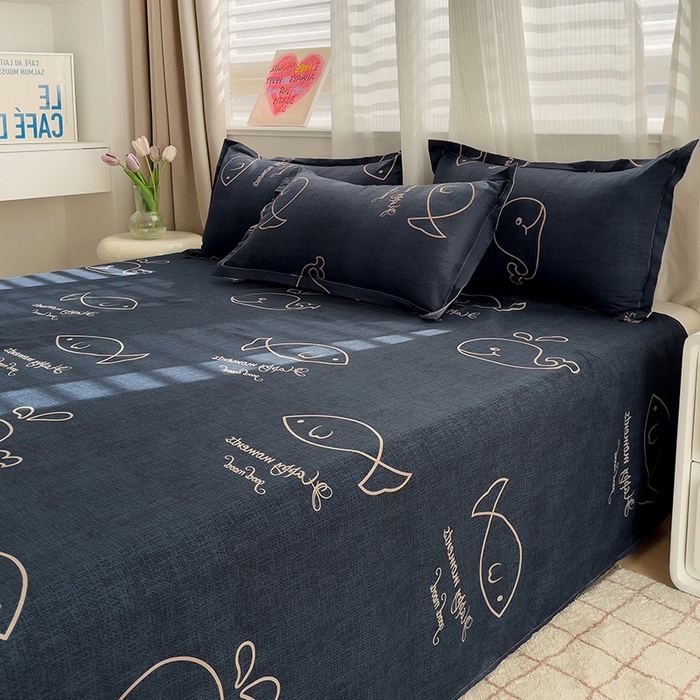 91家纺网 家纺一手货源 找家纺 楠沐家纺  2025年新款亲肤水洗棉芦荟棉印花床单系列 小鲸鱼