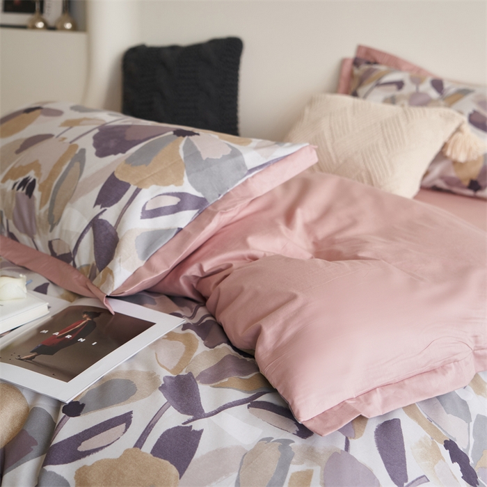 91家纺网 家纺一手货源 找家纺 橙艺家居 2024新款全棉臻品柔棉立体小宽边四件套 芊语-紫