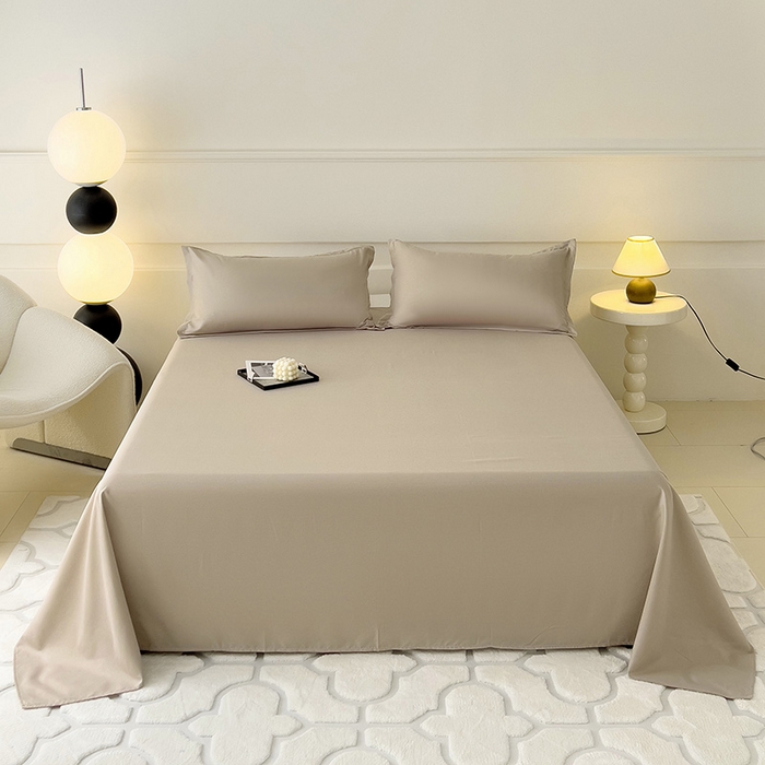 91家纺网 家纺一手货源 找家纺 楠沐家纺  2025年新款纯色亲肤芦荟棉水洗棉床单系列床单枕套 浅驼