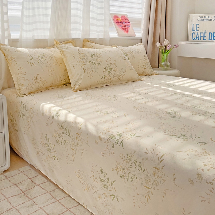 91家纺网 家纺一手货源 找家纺 楠沐家纺  2025年新款亲肤水洗棉芦荟棉印花床单系列 仙草