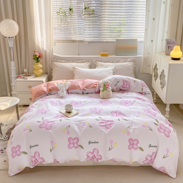 91家纺网 家纺一手货源 找家纺 朵安家纺 2024新款12868全棉单被套系列 春熙-粉