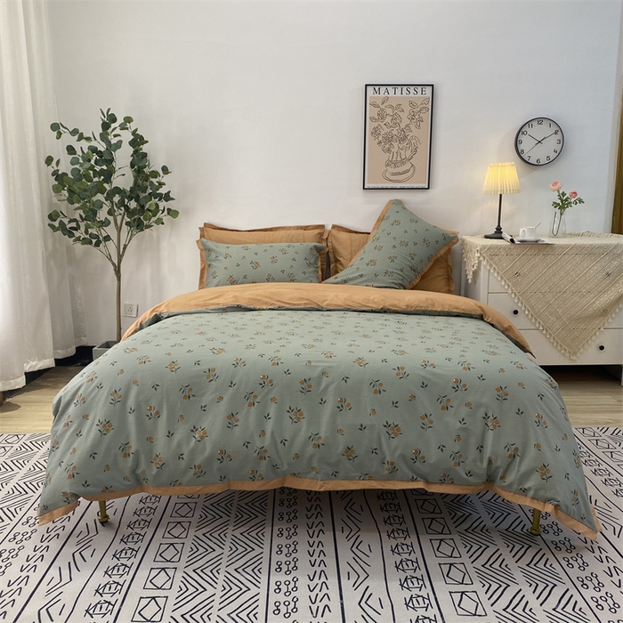 91家纺网 家纺一手货源 找家纺 橙艺家居 2024新款全棉臻品柔棉立体小宽边四件套 奈雪-绿