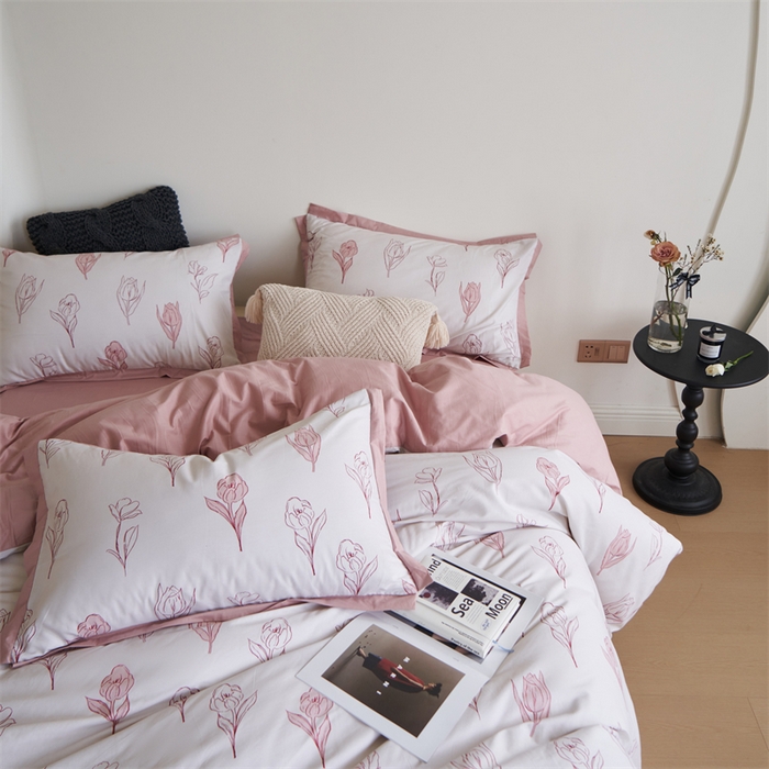 91家纺网 家纺一手货源 找家纺 橙艺家居 2024新款全棉臻品柔棉立体小宽边四件套 采薇-粉