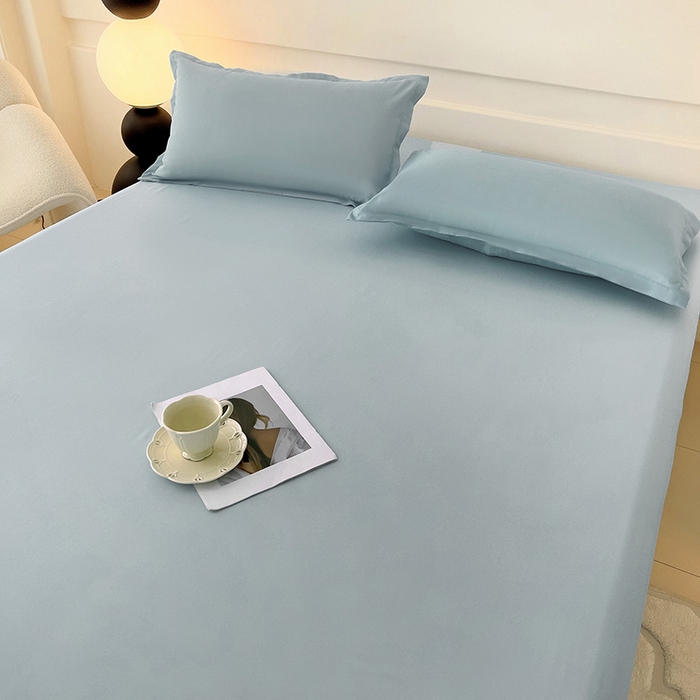 91家纺网 家纺一手货源 找家纺 楠沐家纺  2025年新款纯色亲肤芦荟棉水洗棉床单系列床单枕套 浅灰