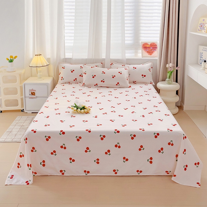 91家纺网 家纺一手货源 找家纺 楠沐家纺  2025年新款亲肤水洗棉芦荟棉印花床单系列 小樱桃