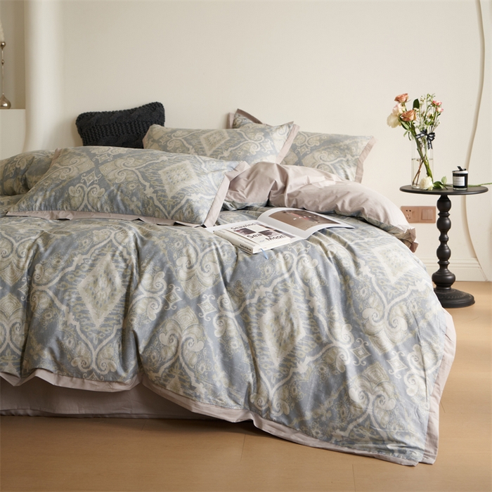 91家纺网 家纺一手货源 找家纺 橙艺家居 2024新款全棉臻品柔棉立体小宽边四件套 罗曼史-绿