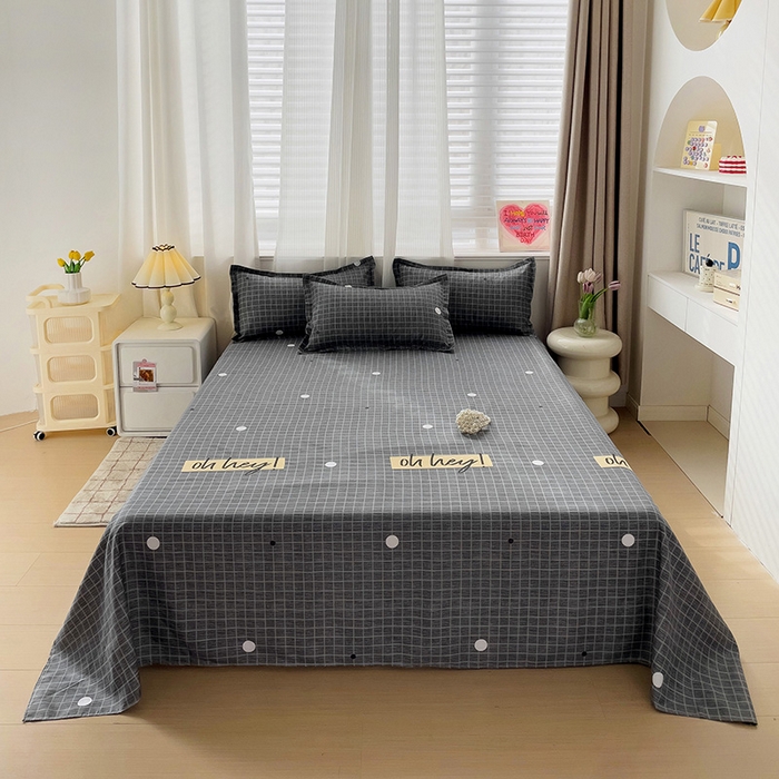 91家纺网 家纺一手货源 找家纺 楠沐家纺  2025年新款亲肤水洗棉芦荟棉印花床单系列 潮格