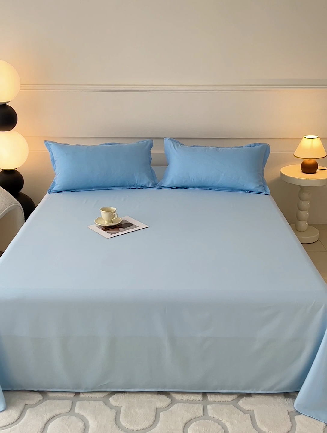 91家纺网 家纺一手货源 找家纺 楠沐家纺  2025年新款纯色亲肤芦荟棉水洗棉床单系列床单枕套 天蓝