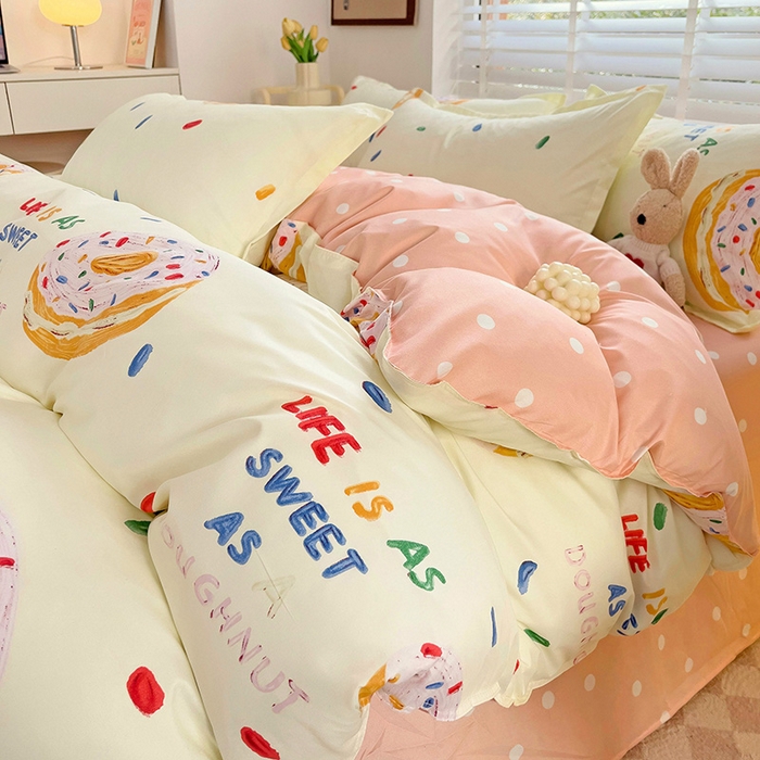 91家纺网 家纺一手货源 找家纺 楠沐家纺 2025新款亲肤柔软水洗棉磨毛印花被套 甜甜圈