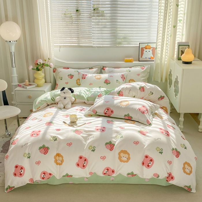 91家纺网 家纺一手货源 找家纺 朵安家纺 2024新款12868全棉四件套系列-四件套 草莓熊